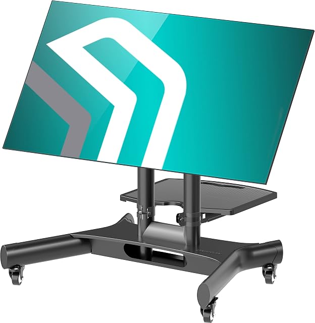 ONKRON Tilting Mobile TV Stand for 32"  70 Inch LCD LED OLED TV Screens & Touch Panels Rolling TV Cart on Wheels with Shelf TS1350 Black