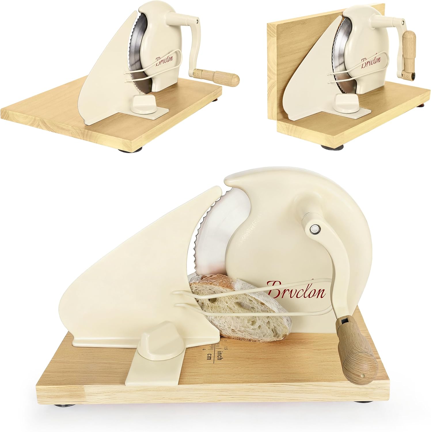Large Foldable Manual Bread Slicer with Wooden Board & Foldable Handle,0-0.9" Adjustable Thickness,Serrated Blade & Suction Cup,Bread Slicer for Homemade Sourdough Bread,Soft Bread,Bagels,and More