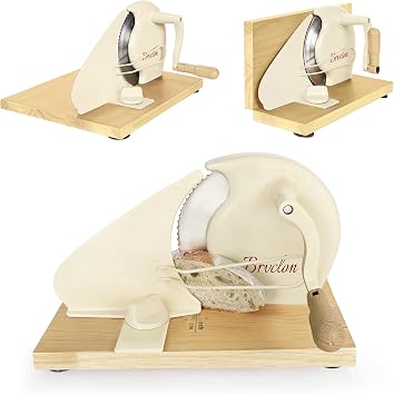 Foldable Manual Bread Slicer with Wooden Board & Foldable Handle,0-0.9" Adjustable Thickness,Serrated Blade & Suction Cup,Bread Slicer for Homemade Sourdough Bread,Soft Bread,Bagels,and More