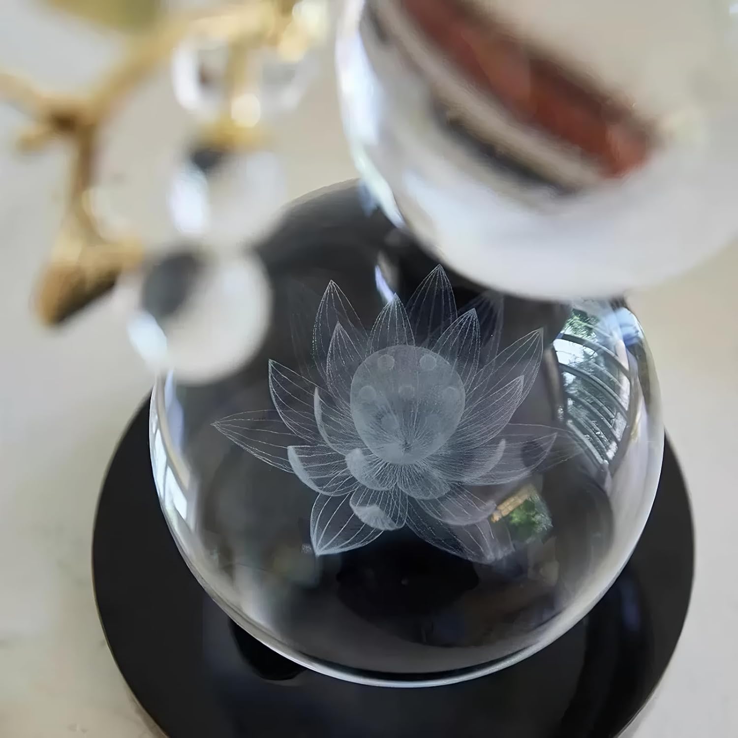 Clear Glass Sculpture, Nature Inspired Decorative Statue with Gold Metal Branch - Minimalist Desk Sculpture Home Decor for Tabletop Living Room Shelf Desk Office - Unique Housewarming Gift