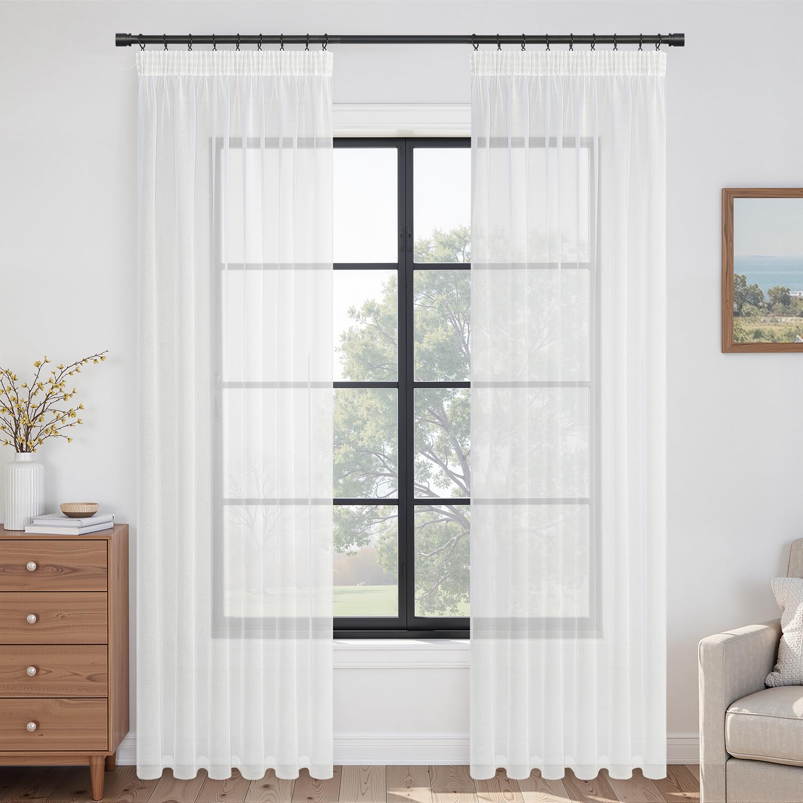 Topfinel Gardinen Weiß Transparent Vorhänge Vorhang übergardinen mit kräuselband Vorhangschals Ösenvorhang Deko Kinderzimmer Schlafzimme 140x225cm Schlaufenschal 2er Set