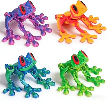 4PCS 3D Printed Magnetic Frog, 3D Printed Frog Fridge Magnets, Funny Frog Refrigerator Magnets Decor, Realistic Jointed Jumping Animals Model Decor for Home Office