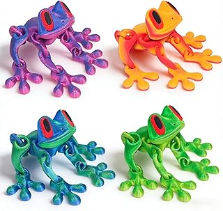 4PCS 3D Printed Magnetic Frog, 3D Printed Frog Fridge Magnets, Funny Frog Refrigerator Magnets Decor, Realistic Jointed Jumping Animals Model Decor for Home Office