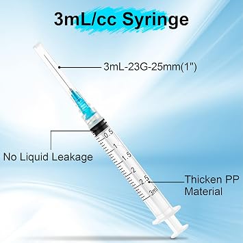 100 Pack 3ml/cc Lab Dispensing Tools with 23G (25mm), Individually Sealed Packaging, measuring tool for Refilling and Measuring Liquids, Experimental Research