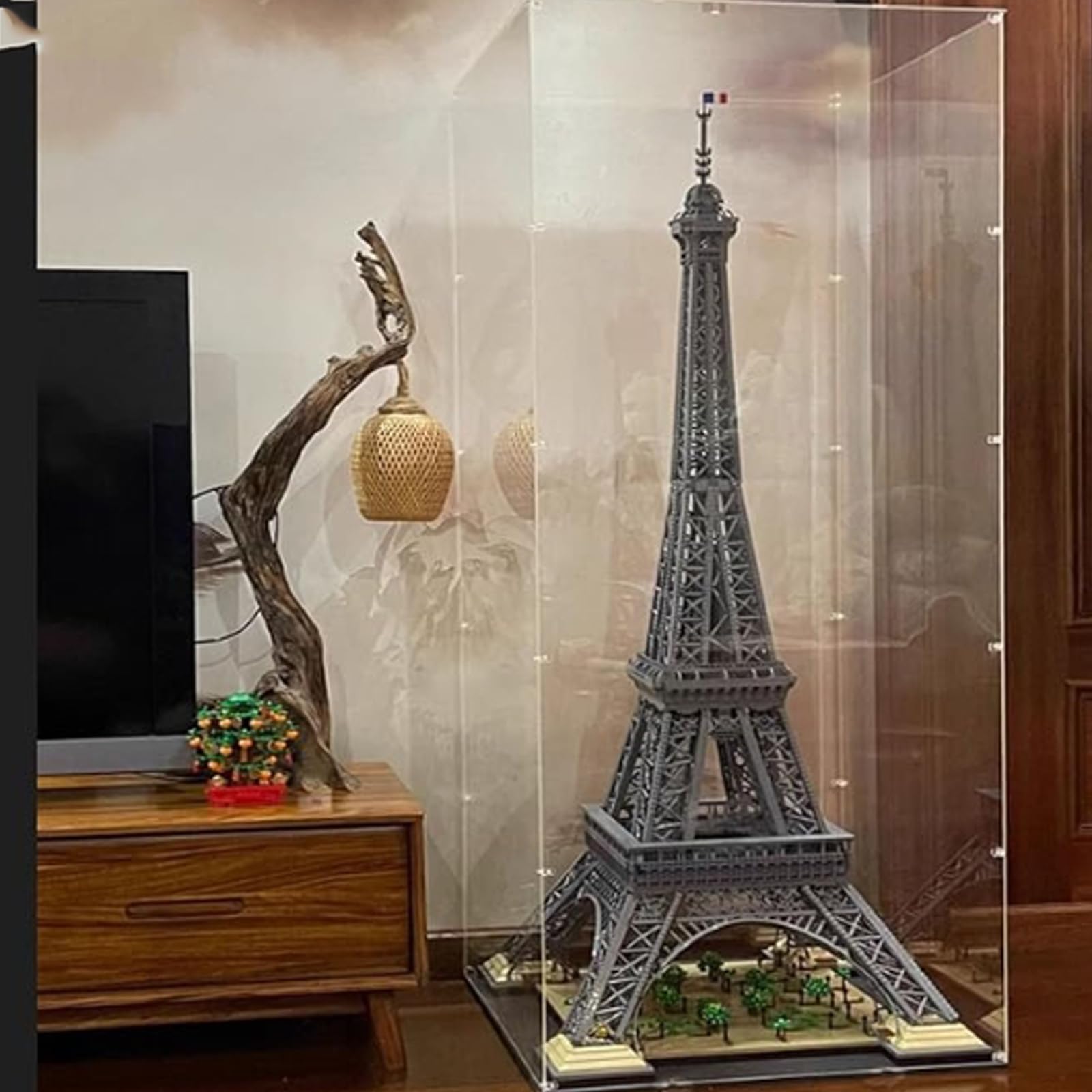 Vitrina acrílica compatible con Lego 10307 Torre Eiffel para coleccionar y proteger expositores, transparente, 60 x 60 x 155 cm (modelo no incluido) (2 mm)