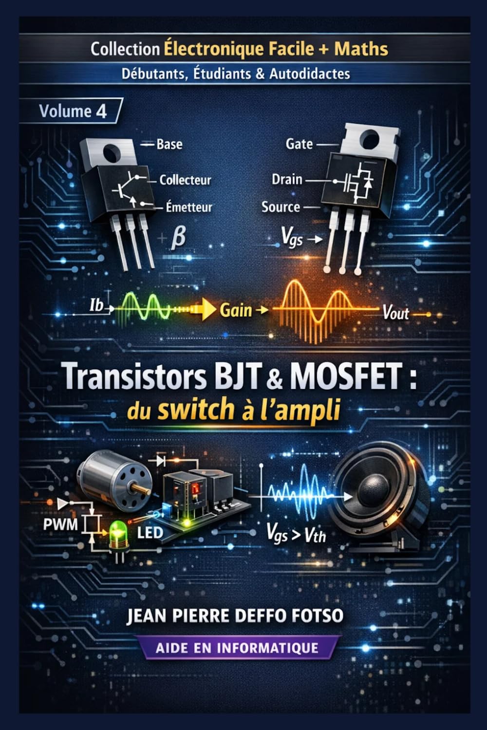 Collection Électronique Facile + Maths Débutants, Étudiants & Autodidactes, Volume 4 Transistors BJT & MOSFET : du switch à l’ampli