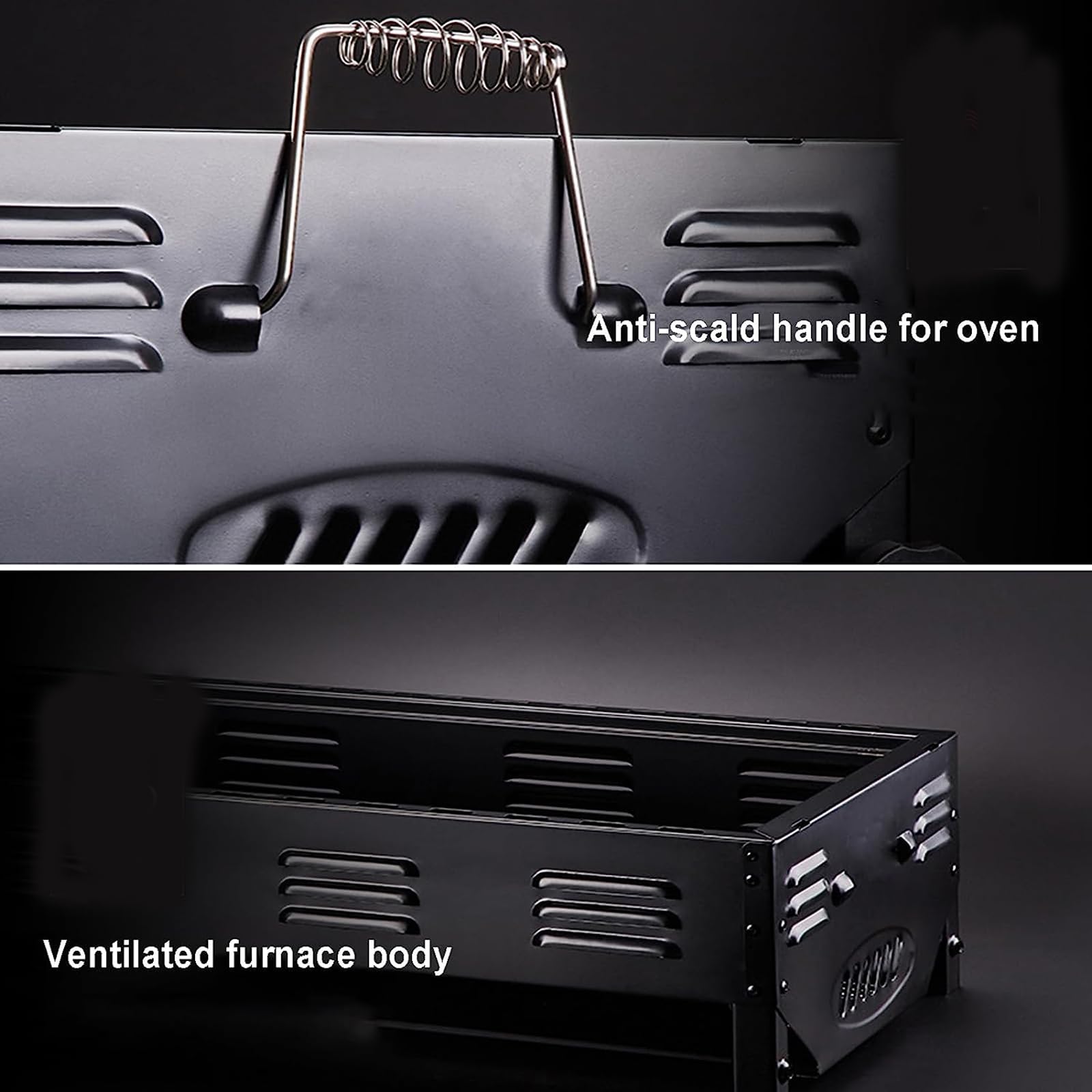 Gril Charbon Bois, Fente Charbon ventilée indépendamment, Support réglable, avec poignée Anti-brûlure, avec Trous Ventilation, avec Plateau d'extension, pour Barbecue Jardin, Voyage