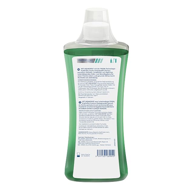 Foto 2 de 6 de Virbac Aquadent - Solución de higiene dental para perros y gatos, sabor menta, botella de 500 ml