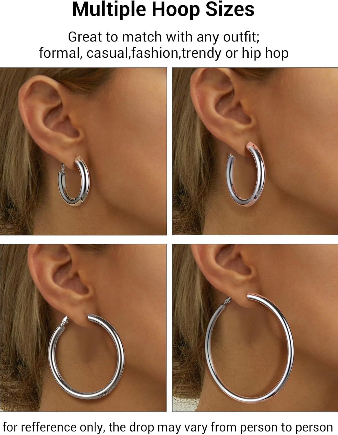 Chunky Hoop Earrings, Hypoallergenic Silver Post Black/Green/Blue/Red/Pink Teardrop Earring, Stainless Steel/Black/18K Gold 5mm Thick Hoop Earrings Womens Fashion Jewelry - Image 5