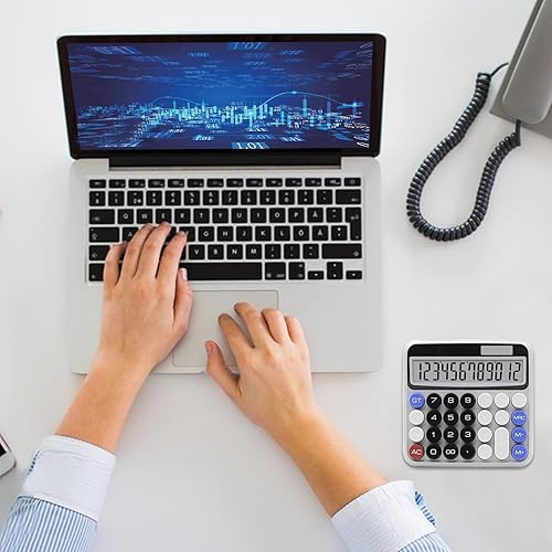 Miniatura 4 de Calculadora negra y gris, calculadora de botón grande con pantalla LCD grande, accesorio de escritorio de oficina negro y gris para oficinas,