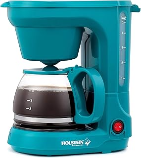 Holstein Housewares - 5-Cup Compact Coffee Maker, Teal - Convenient and User Friendly with Auto Pause and Serve Functions