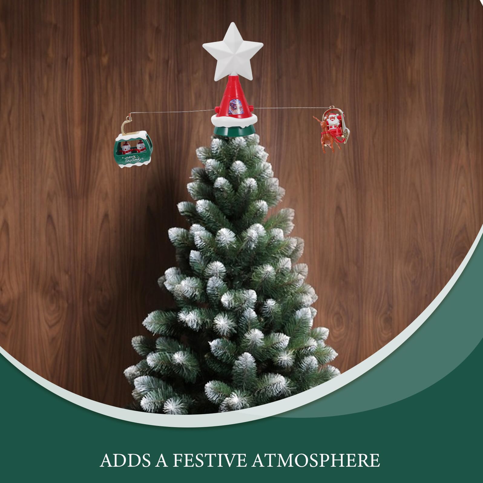 Rotierender Beleuchteter Weihnachtsbaumspitzen-dekor mit Musikalischem Santa-Schlitten und Schneemännern Drehbarer Festlicher Baumstern für Innen Außendekoration an Winterfeiern