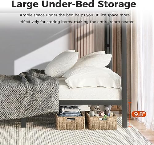 Miniatura 6 de Litera de cama matrimonial sobre matrimonial, base de metal resistente para adultosadolescentes, capacidad de 181272 kg con escalera y barandilla de