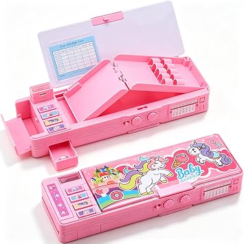 Pop up Multifunction Pencil Case for Kids kawaii Pen Box Bag Pencil Holder for School Students Cute Pencil box for Girls and Boys with Sharpener,Password Lock Schedule, Whiteboard Pink