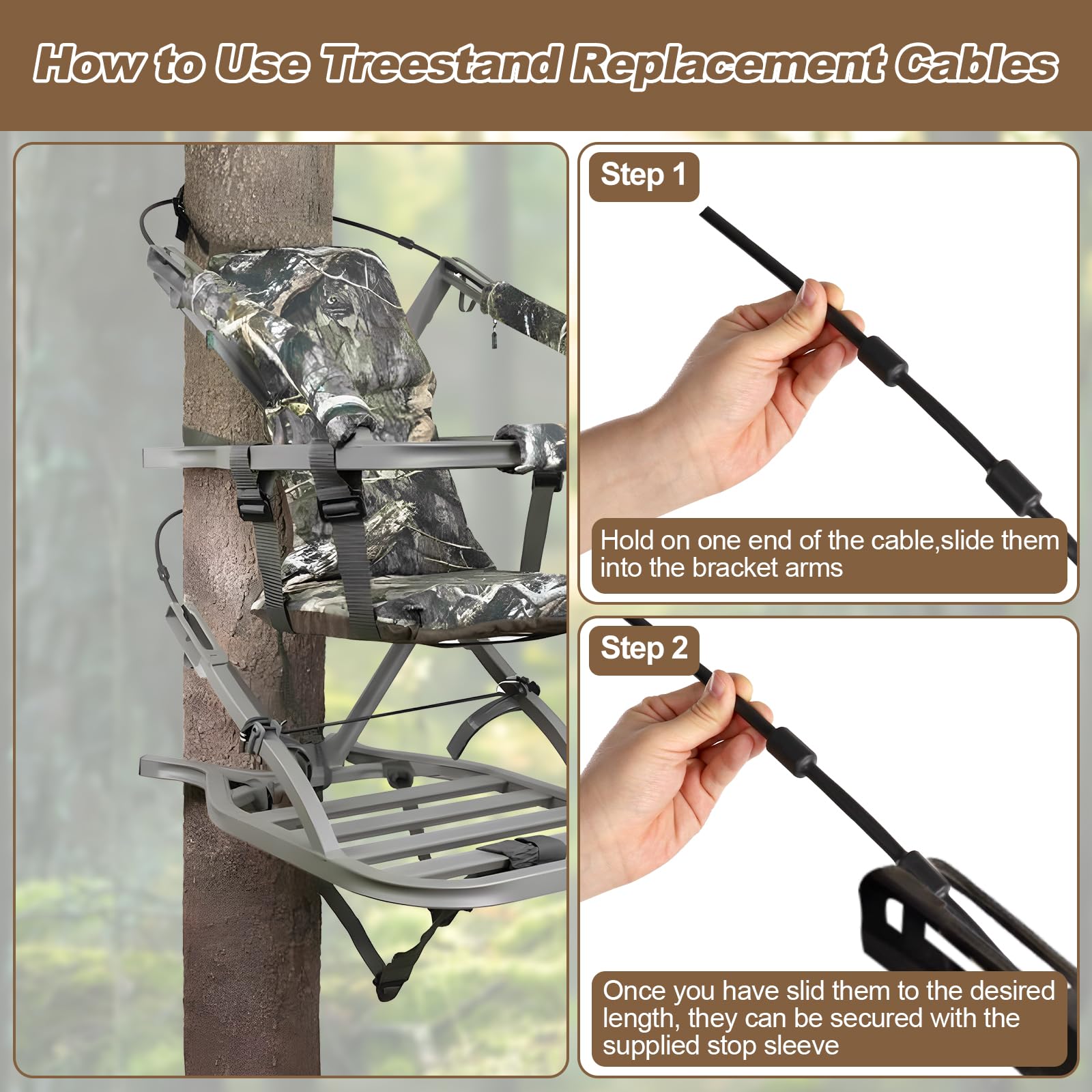 2 cables de repuesto para soporte de árbol con tubo termorretráctil, cables de acero inoxidable para trepar árboles para accesorios de caza, cables de soporte de árbol de repuesto para trepar