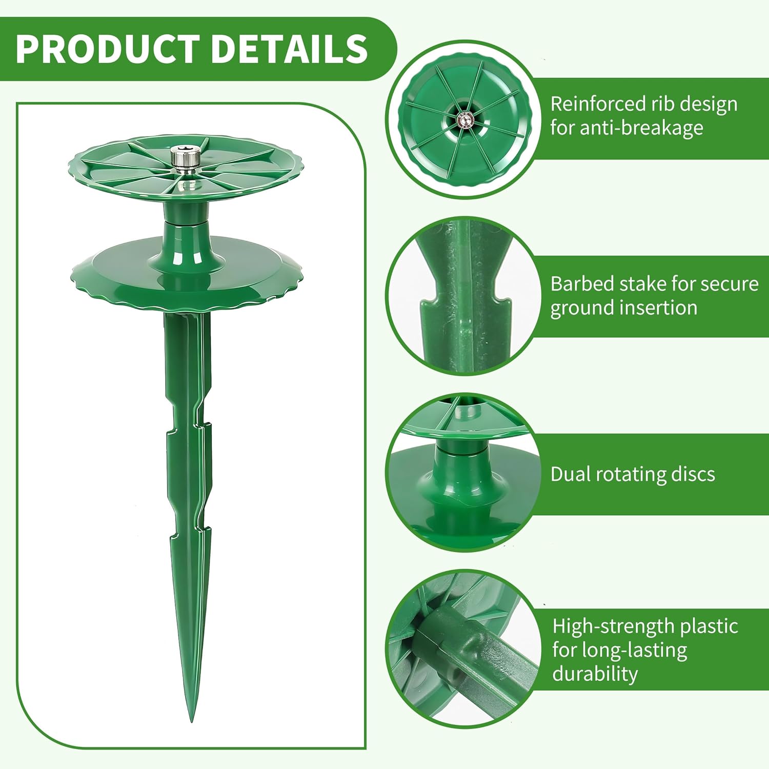 10 Inch Garden Hose Guide Stakes, 6 Pack Upgraded Reinforced Disc , Rotatable Double-Disk Sun Protection Heavy-Duty Plastic Stake, Hose Guard for Yard, Lawn & Flower Bed Landscaping(Green 6Pcs)