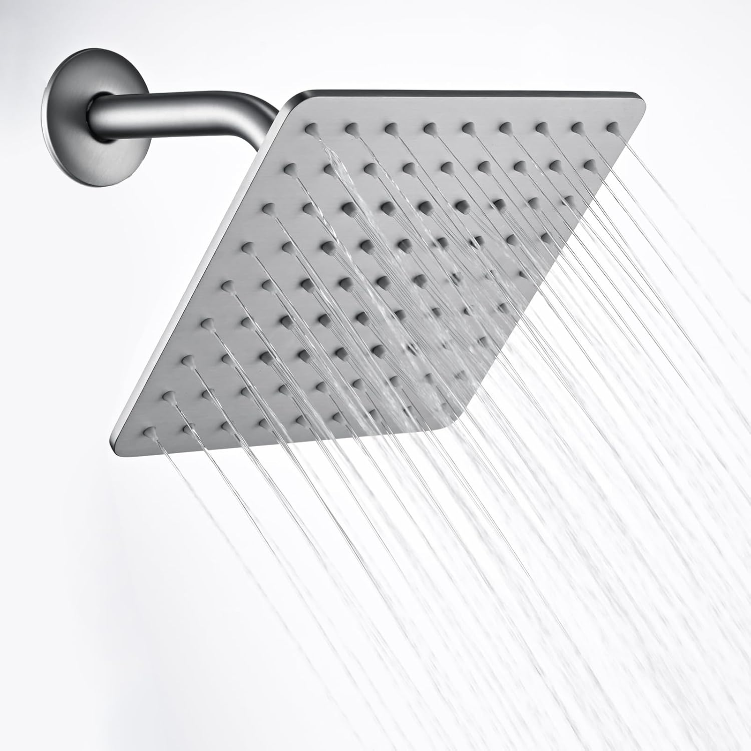 Rainfall Shower Head, Square Rain Shower Head Set - Ultra-Thin Design High Flow Stainless Steel Large Rain Shower Heads with Shower Arm and Flange (8-Inch, Brushed Nickel) M-RSH-S-BN