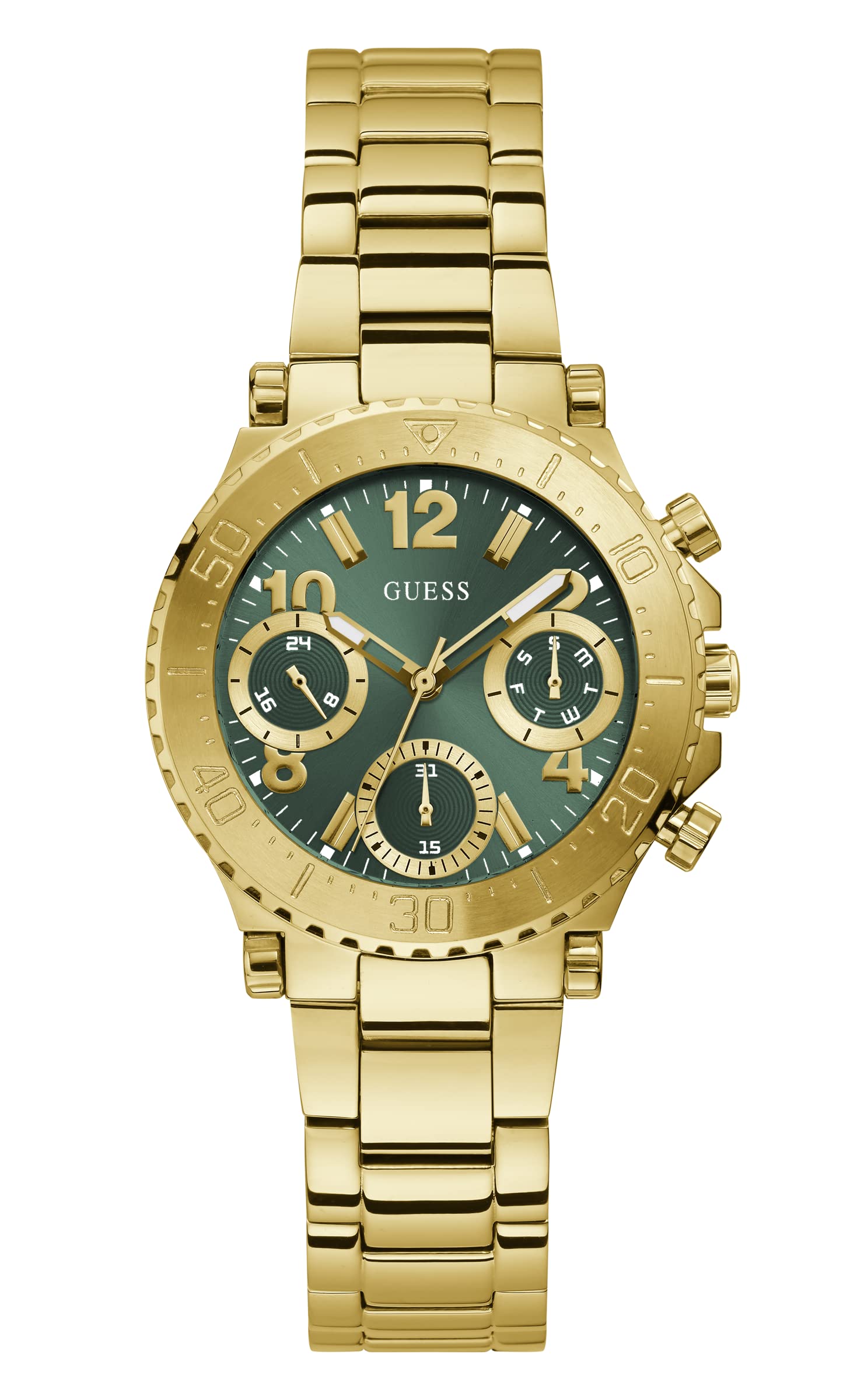 Guess Cosmic Collection Multi-Function Womens Analog Green Dial Coloured Quartz Watch, Round Dial with 36 mm Case Width - GW0465L5 (B0BN4HQJG4) Amazon Price History, Amazon Price Tracker