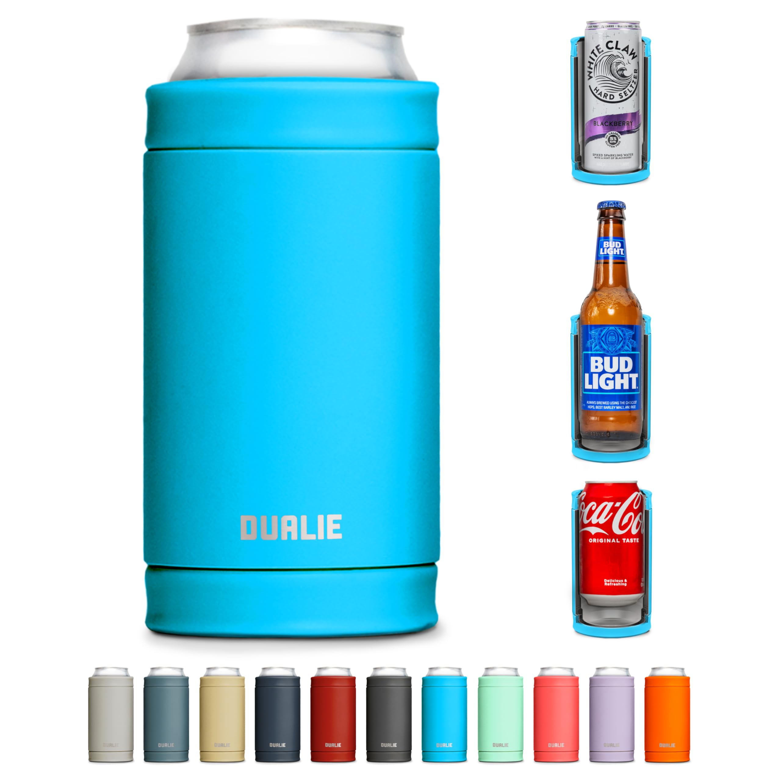 DUALIE - Enfriador de latas aislado 3 en 1, tamaño universal para latas de 12 onzas, latas delgadas y botellas, glaciar