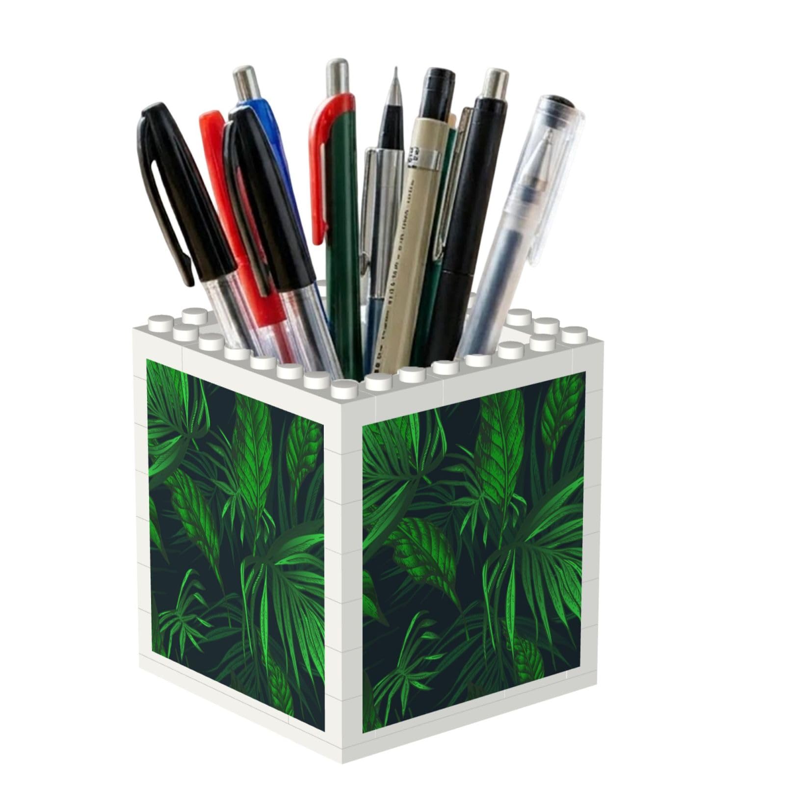 Poadnly Green Tropical Jungle Plant Printed, Pen Pot Pencil Holder for Office Home School, Compact Desk Organiser for Office Stationery