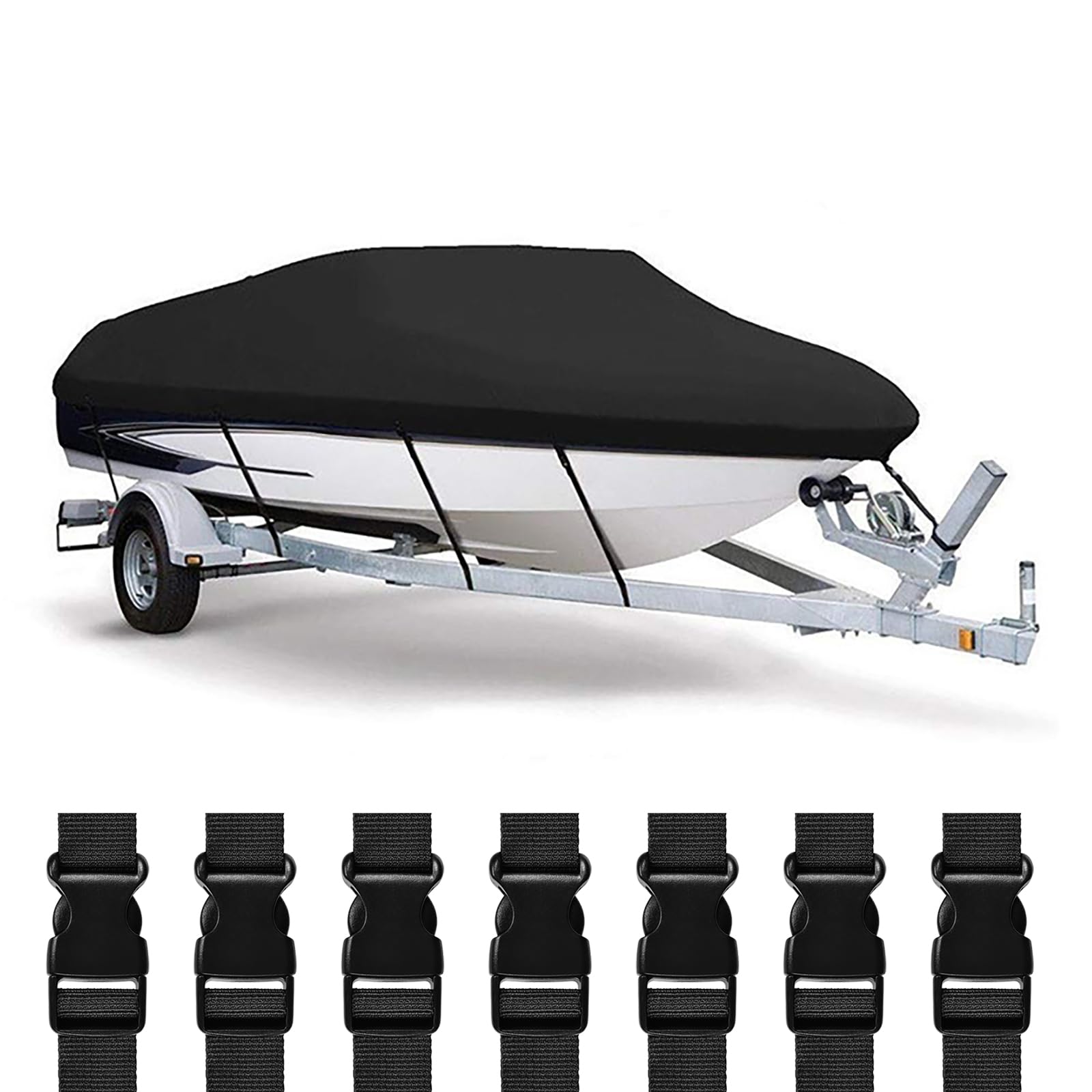 Copertura Impermeabile per Barche, Telo per Barca, Telo Copribarca, Oxford 420D Tessuto, Antipolvere Resistente ai Raggi UV Copertura Della Barca, Barca da Sci da Pesca (BLACK,LxW/810x500cm)