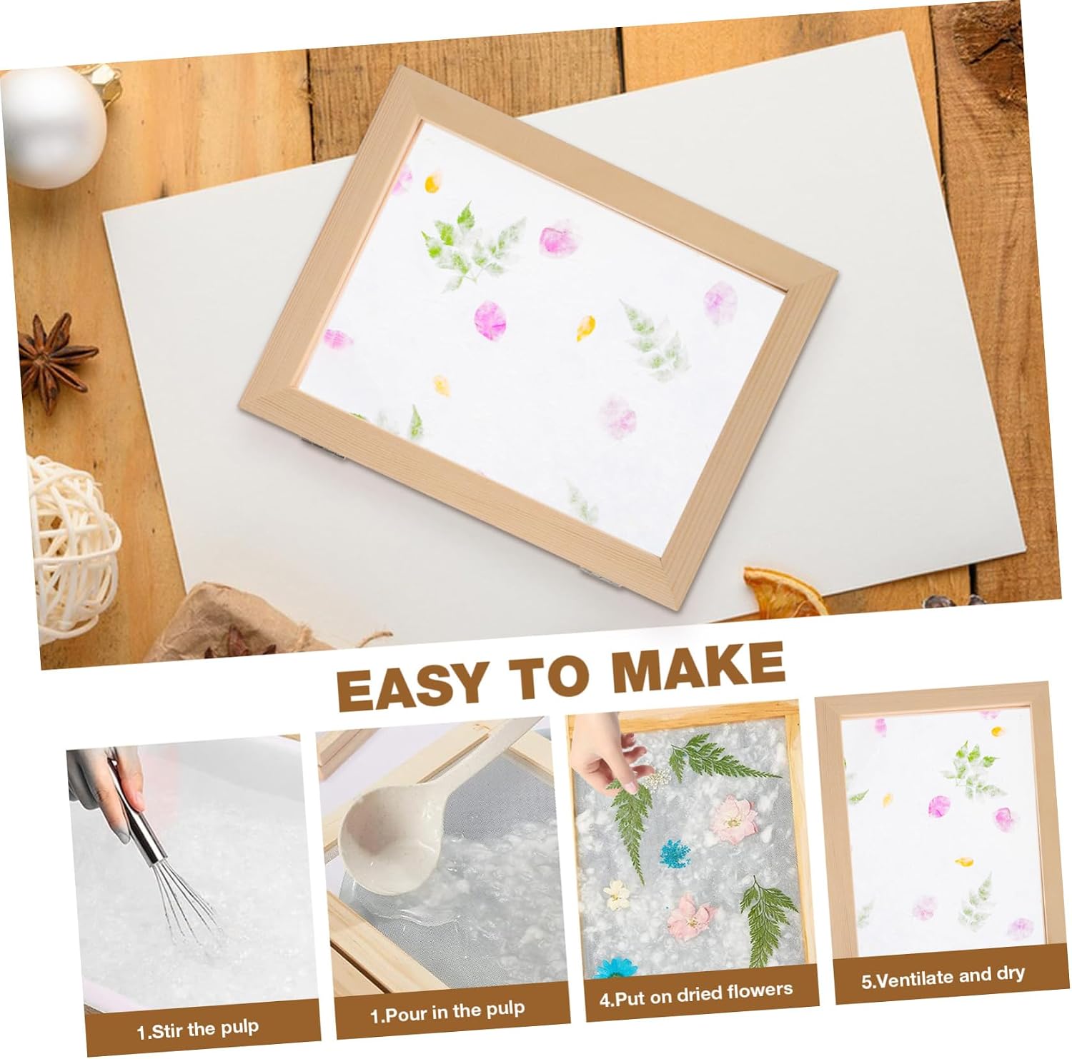 DIYEAH 3pcs Wooden Paper Making Frame DIY Paper Crafting Screen Mould Deckle Sturdy Making Supplies for Handmade