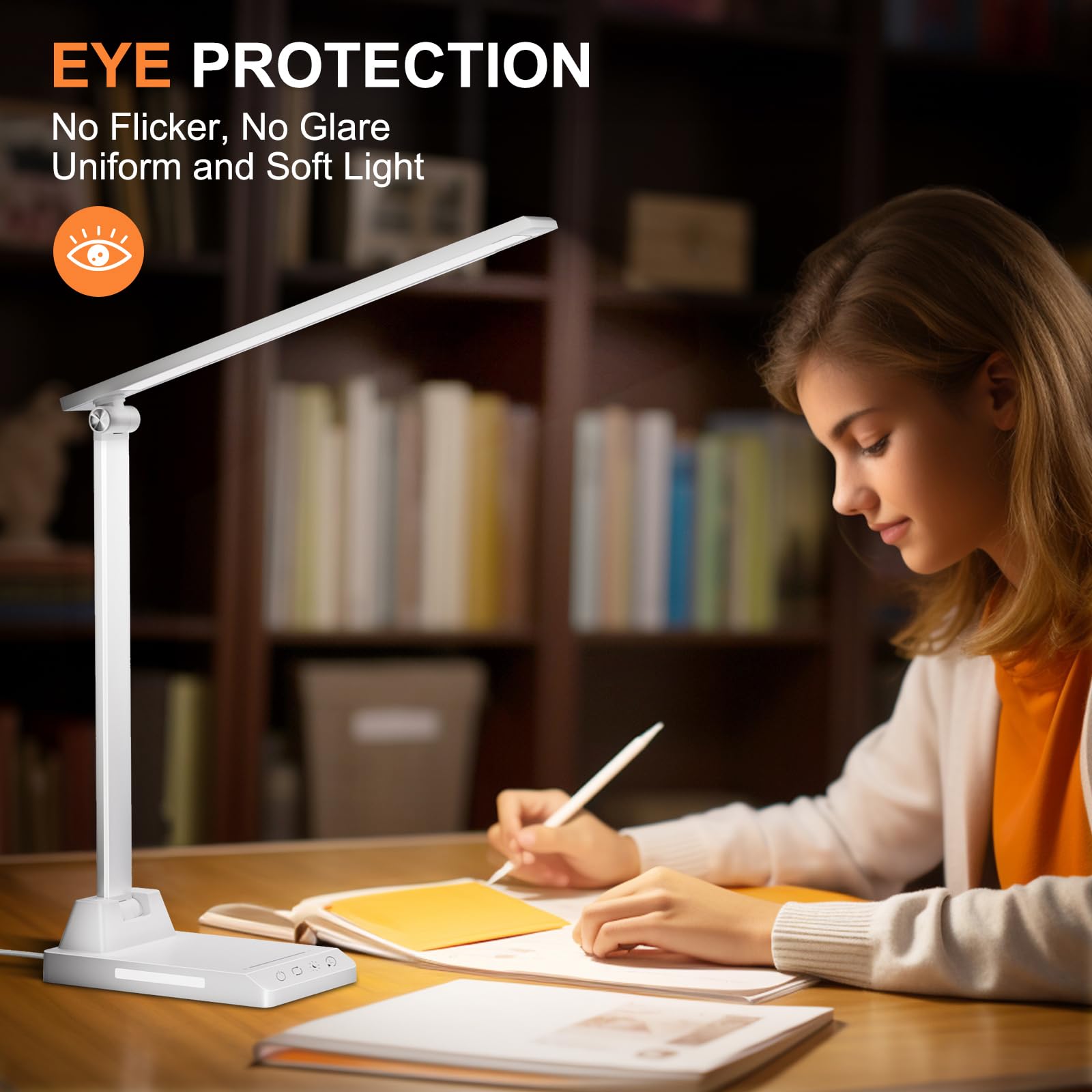 Ylatoial Lampada da Tavolo,Lampada da Scrivania con 2500mAh Batteria,5 Modalità Colorex10 Livelli di Luminosità,USB Lampada Scrivania Senza Fili con Luce Notturna,Funzione Timer e Memoria,Bianco