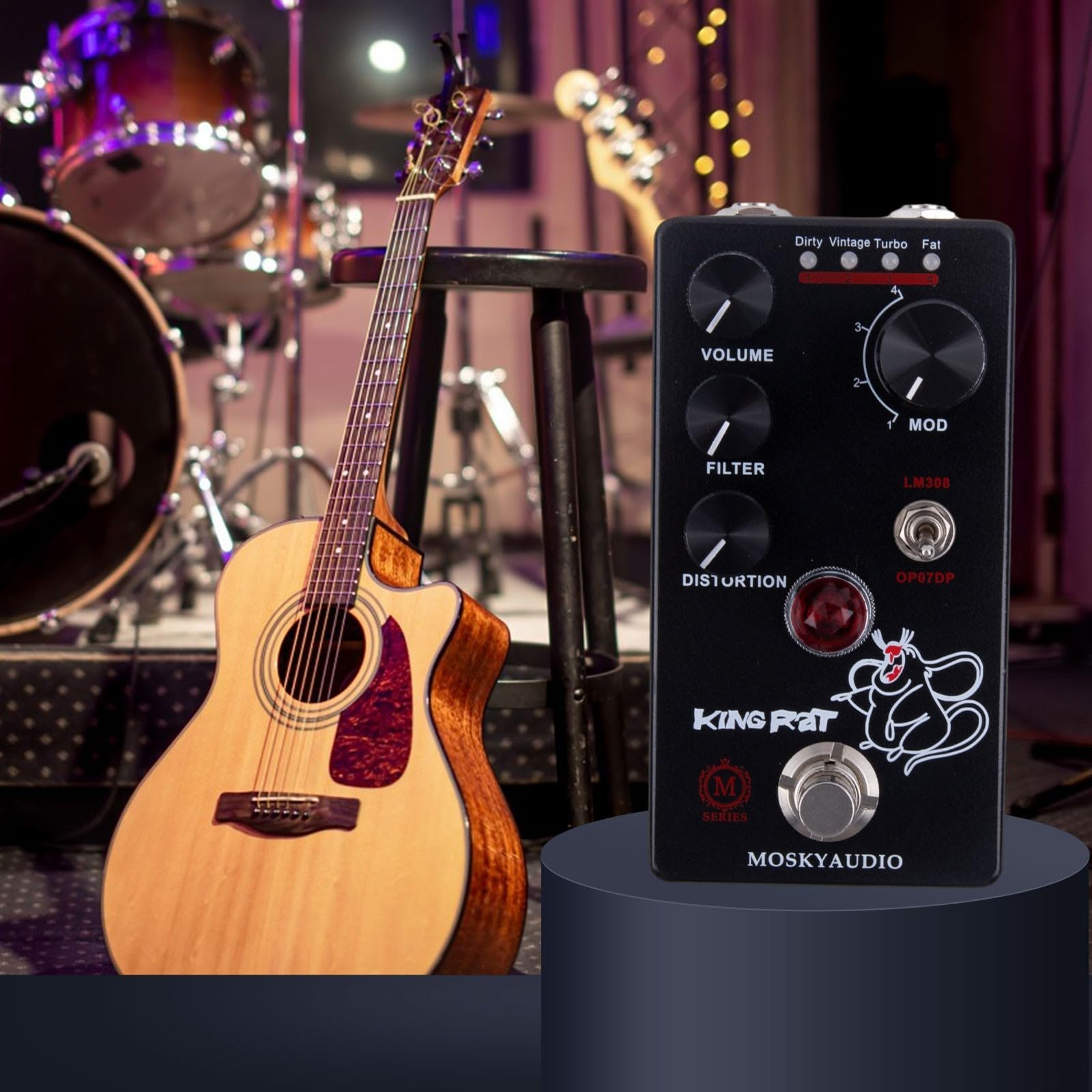Filtro Volume Fuzz Distorsione Effetti Pedale per Mosky King Chitarra Elettrica 4 Modalità Manopola Vintage Dirty Fat Turbo DC9V Negativo Center Power