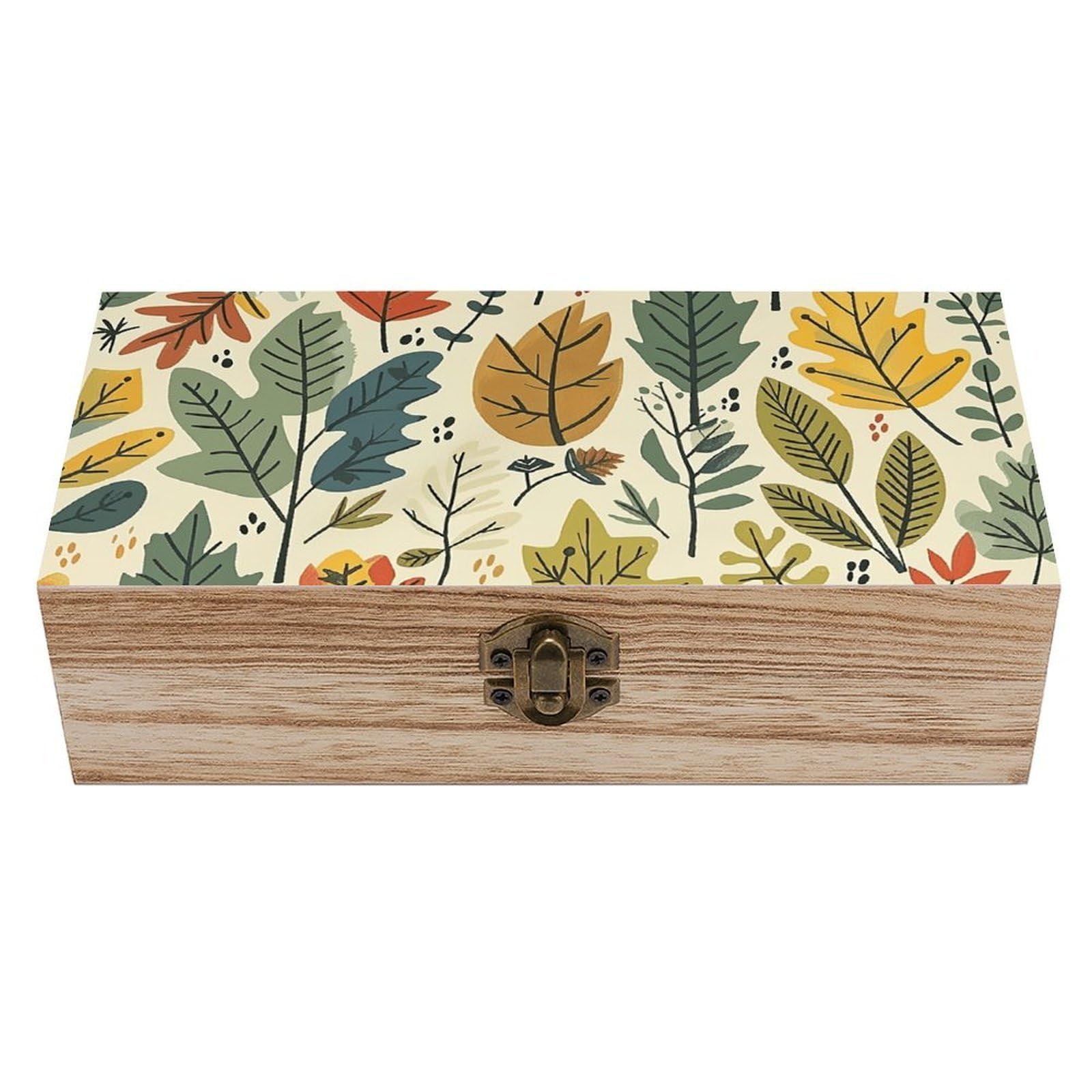 HLBSDM Vintage Wooden Storage Box Leaves of Various Shapes Keepsake Box for Jewelry Photos Letters Elegant Desktop Organizer for Home Office Decor