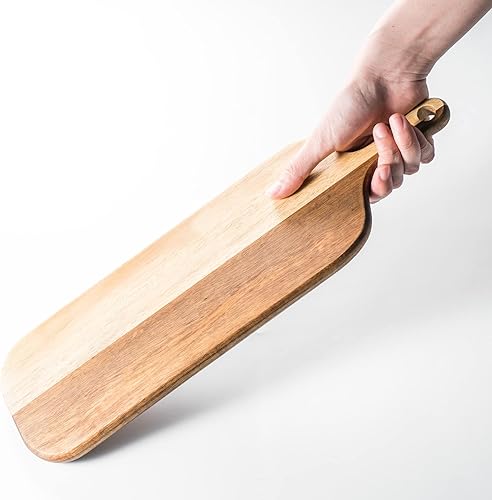 Miniatura 3 de BILL.F Tabla de cortar de madera de acacia con asa, tamaño pequeño, tabla larga de madera para charcutería, tabla de queso para cocina, carne,