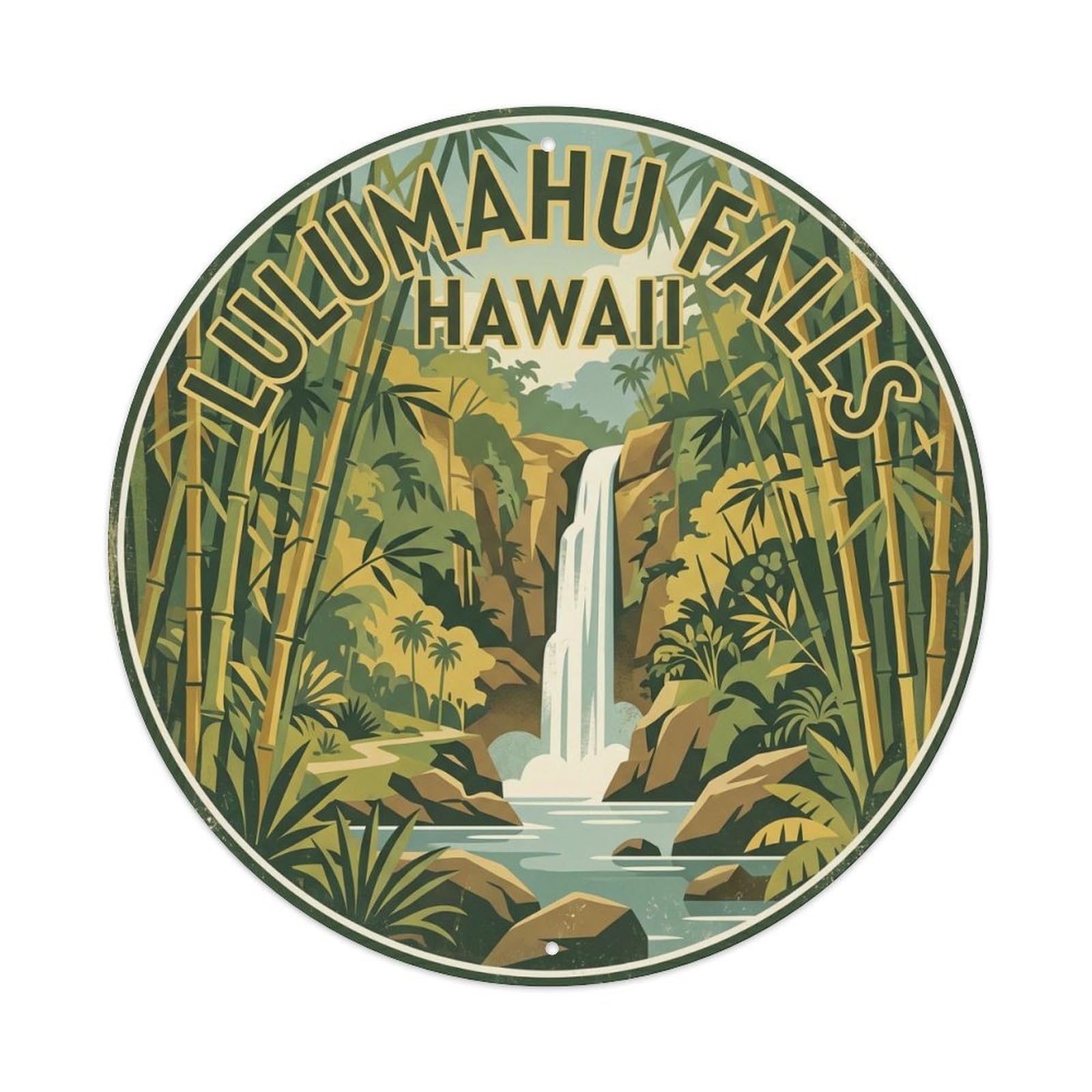 Lulumahu Falls Hawaii Island Nature Scenic Trail Metal Tin Sign