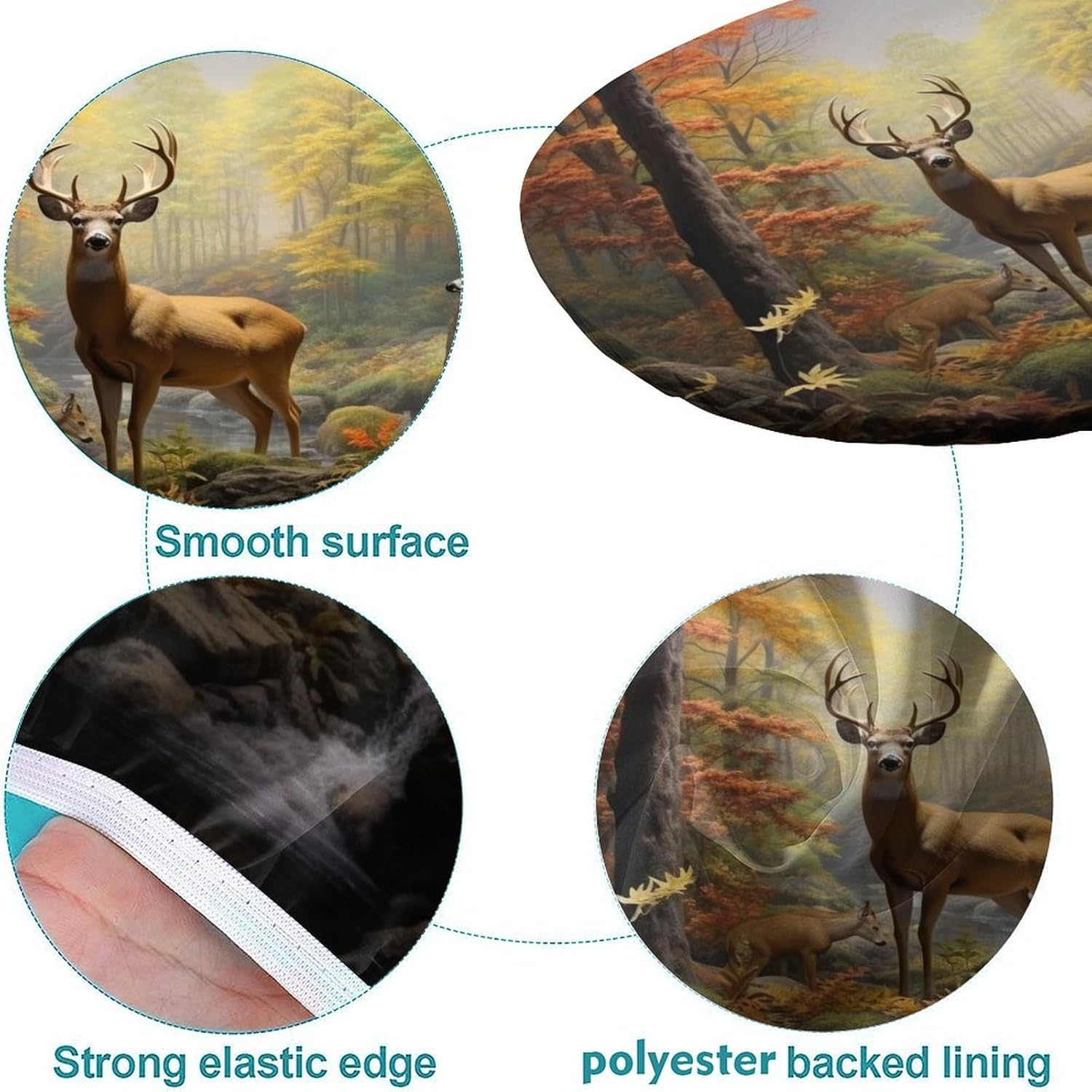 Deers in The Forest Print Oval Tablecloth Fitted Wipeable Spillproof Elastic Tablecloth for Oval Table Oval Fitted Tablecloth for Event Wedding Banquet & Parties Fits for 52 x 70 Oval Table