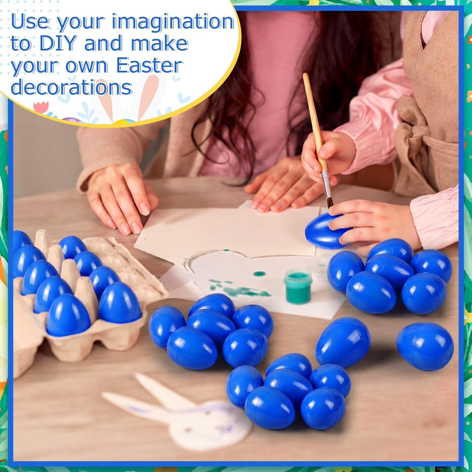 Leitee 24 Pcs Blue Plastic Easter Eggs 4 Inch Large Blank Empty Eggs Bulk Paintable Detachable DIY Decoration for Easter Basket Stuffers Fillable Hunting Treats Party Favor Gift