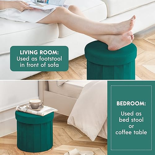 Miniatura 4 de Phantoscope Otomana de almacenamiento redonda de 15 pulgadas, cajas de almacenamiento plegables de terciopelo, reposapiés, caja de juguetes otomana,