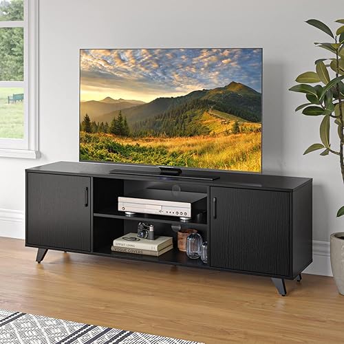 Miniatura 10 de Panana TV Stand Television Stands TV Console Unit with Shelf and 2 Doors Storage Cabinets for Living Room Bedroom for TVs up to 70 Inches (Black,