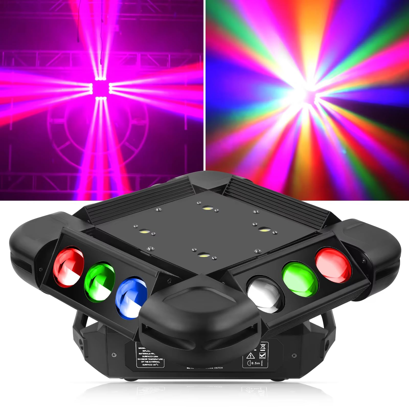 Moving Head Discolichter, 12 x 10 W LED-Rotationsstrahler, RGBW-Blitzlicht mit DMX-Controller und Soundaktivierung, Moving Head Strahler für DJ-Disco-Bar-KTV-Bühnenlicht