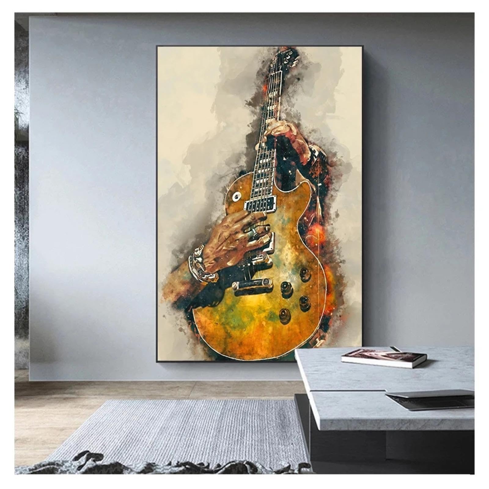 BMGKYAGL Playing The Guitar Musical Instrument Canvas Painting Rock Guitar Wall Art Picture For Living Room Home Decor 30x45cm Frameless