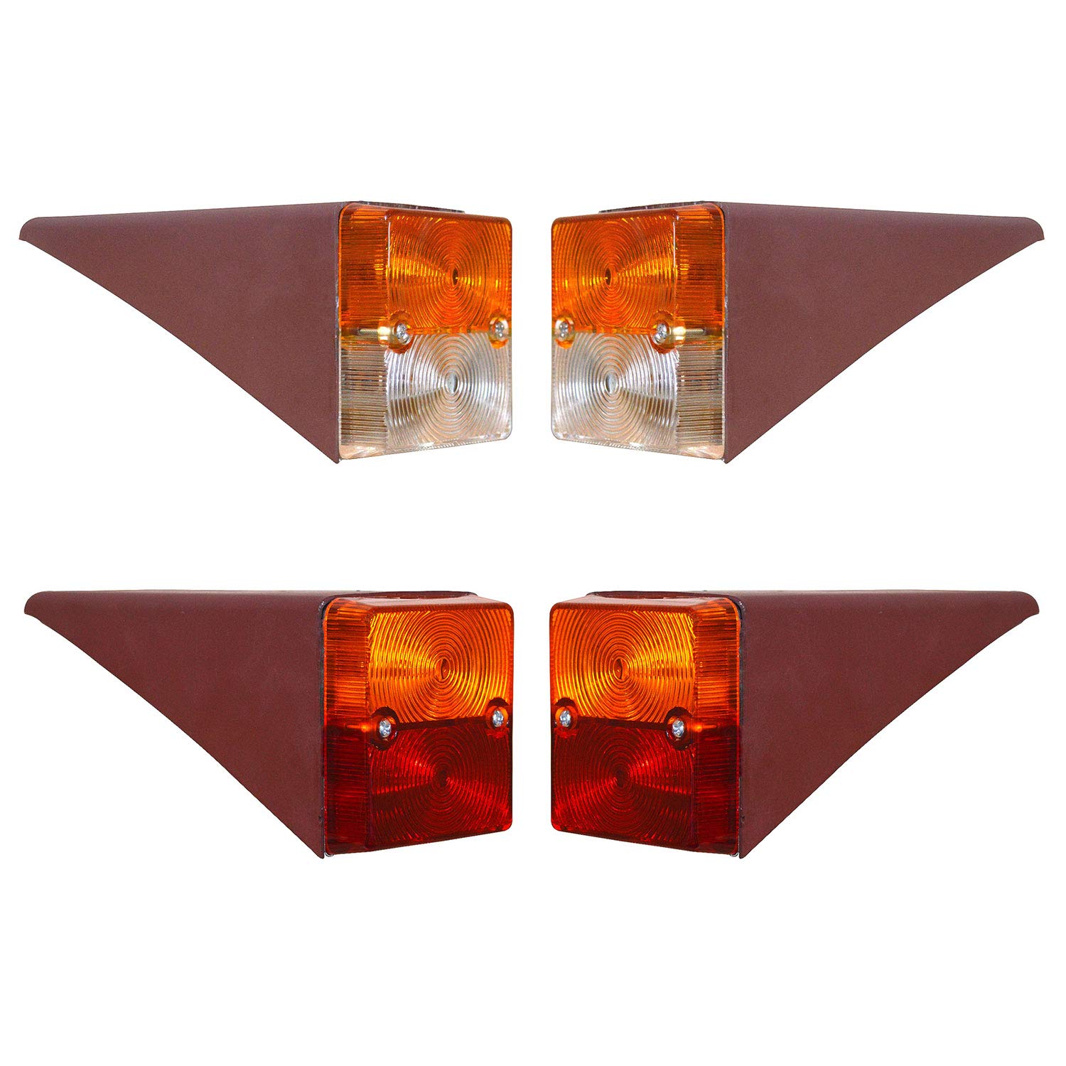 Seitenblinker & Rücklichter Set für IHC/McCormick Traktoren 323, 423, 353, 453, D323 – 4 Stück Metallgehäuse, 12V/21W, inkl. Leuchtmittel