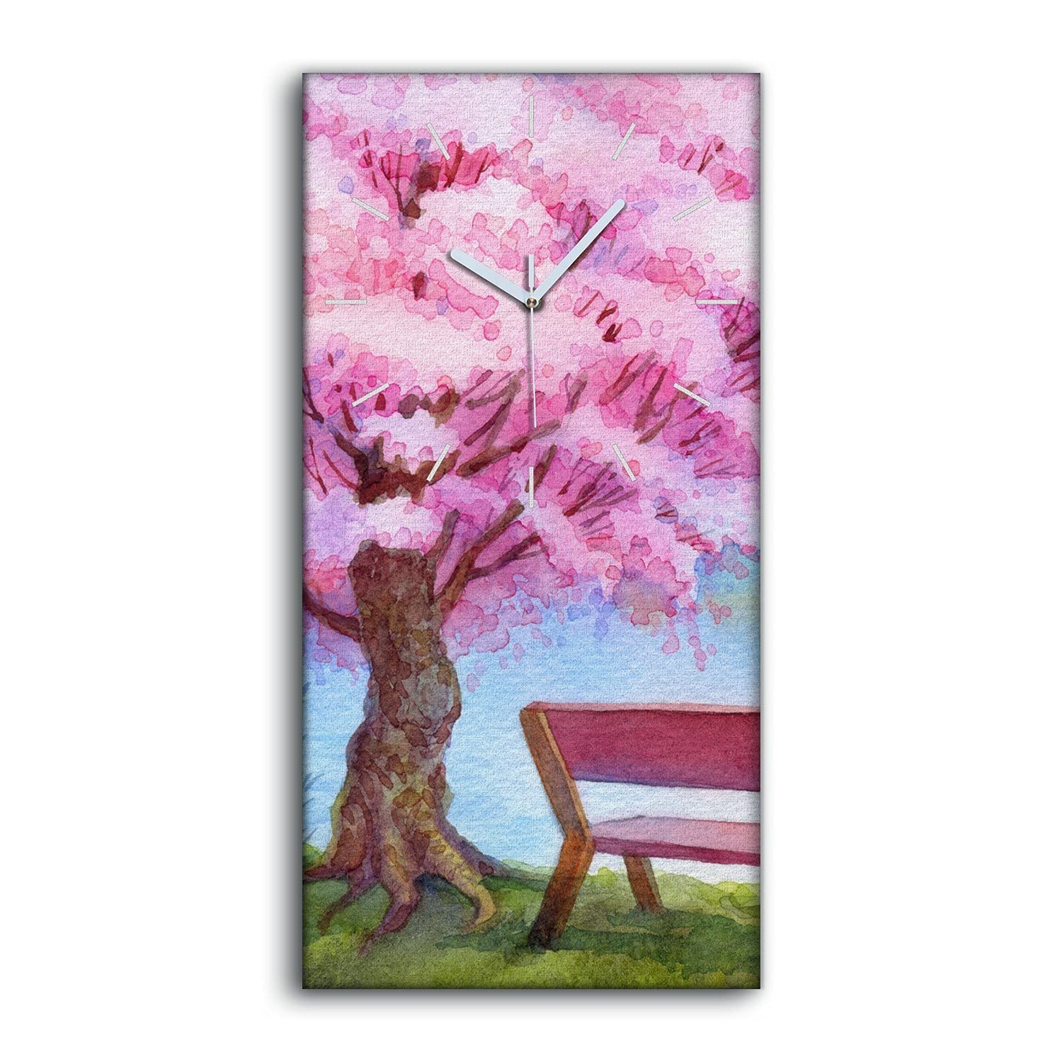 Horloge sur Toile et tableau mural silencieux motif fleurs et banc d'arbre