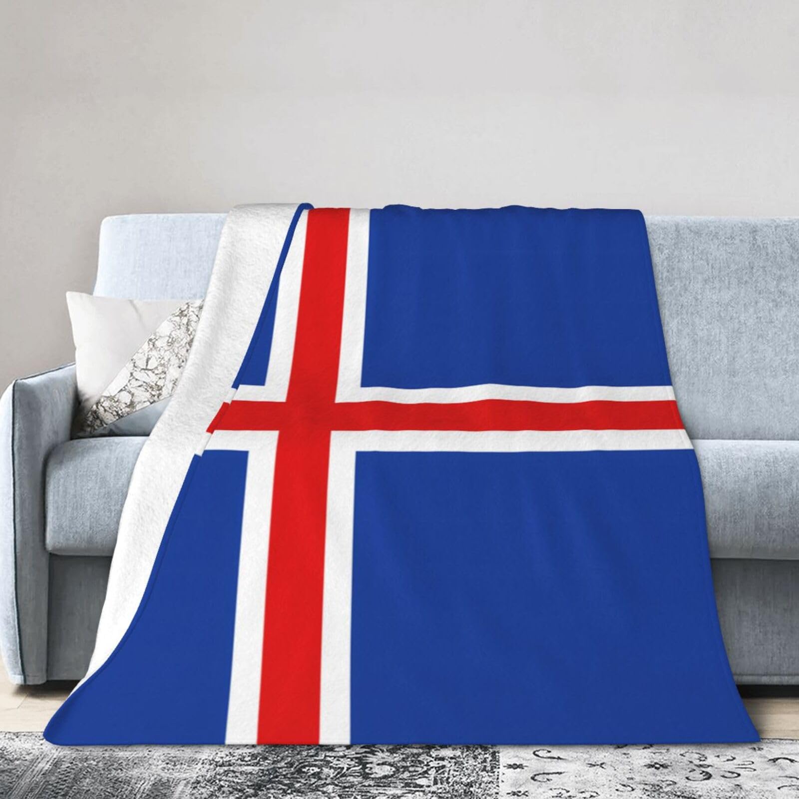 Flag of Iceland 60"x50" Fleece Blanket, Full Size, Super Soft, Suitable for Bed, Sofa, Camping, All Seasons
