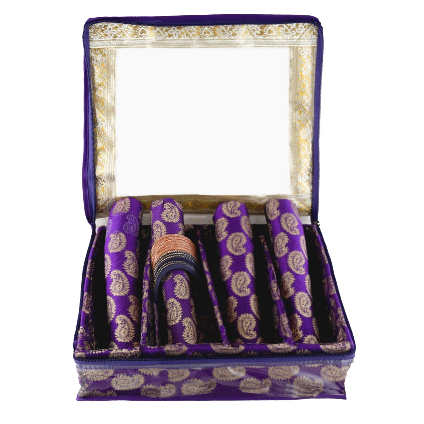 Kuber Industries Exclusive Carry Design Brocade Hardboard Four Rod Bangle Box (Purple) -CTLTC038773