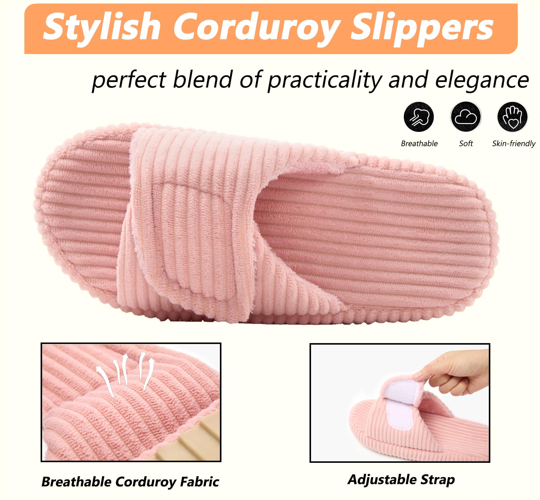 Zapatillas Casa Mujer Casual Cómodas Espuma de Memoria Pantuflas Moda Retro Antideslizantes Slippers para Interiores y Exteriores - 5