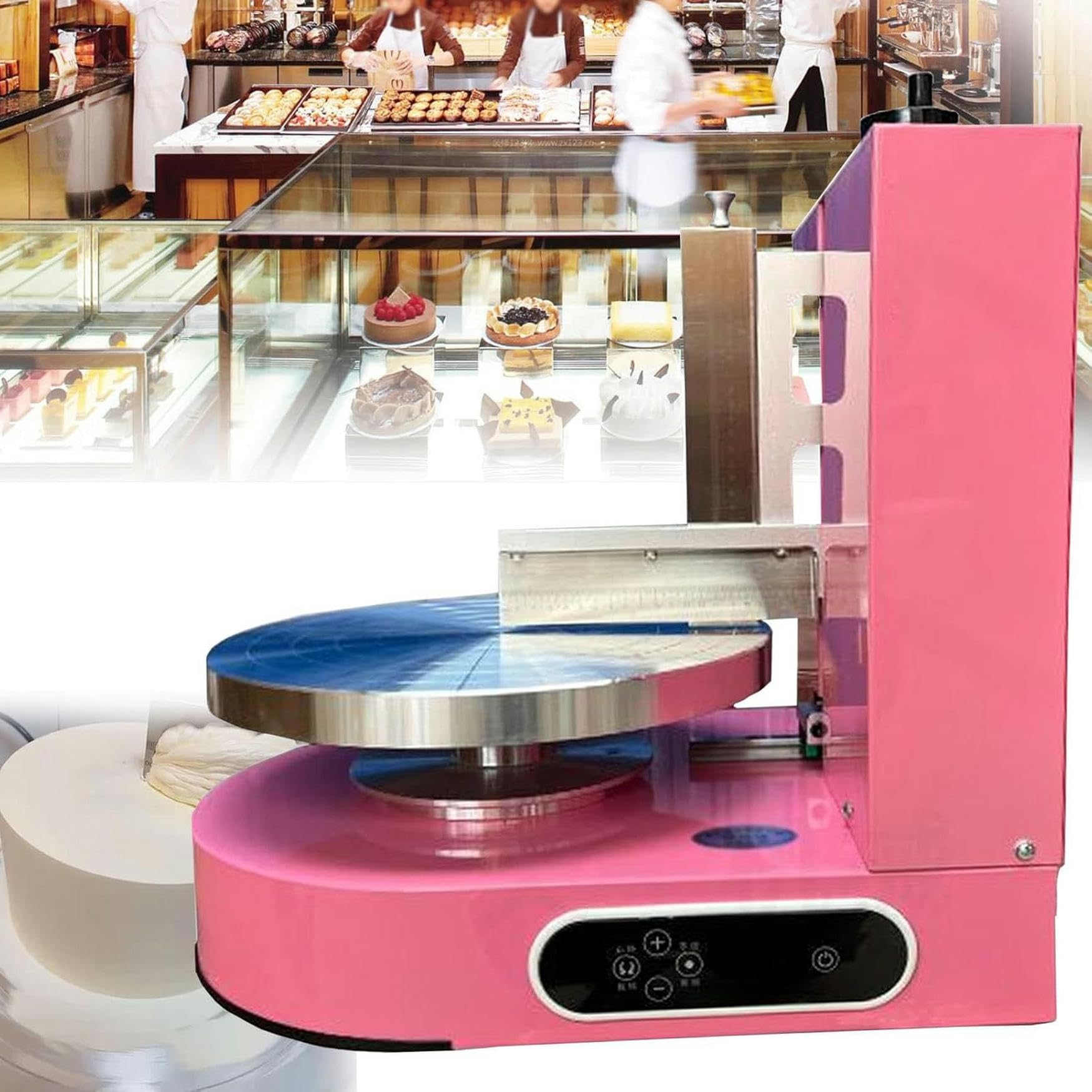 Automatic Cake Coating Smoothing Scraper Machine, Automatic Cake Cream Scraper, 4-12 Inch Electric Cake Icing Machine,Pink