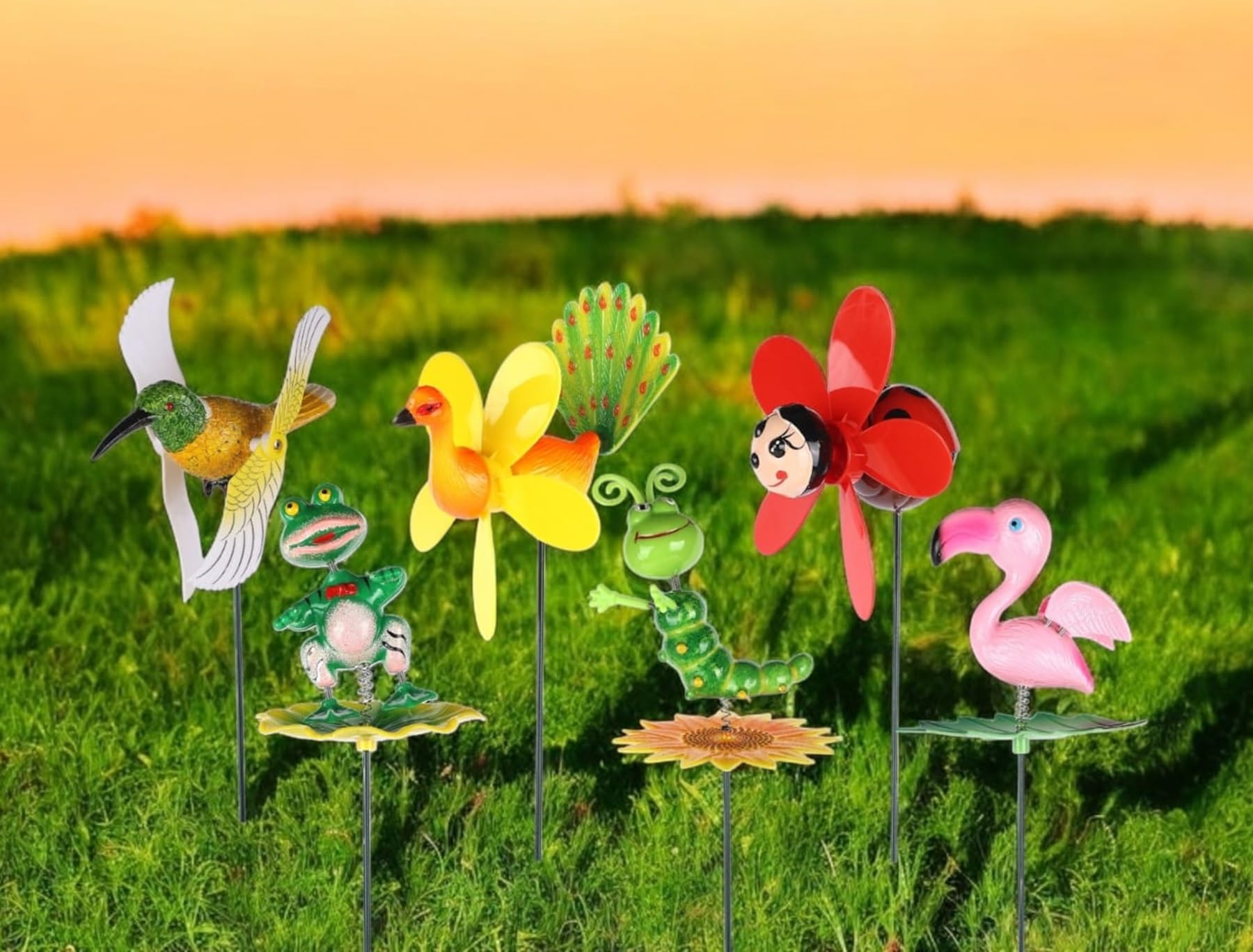 Chocozone Pack of 6 Garden Decor 3D Pinwheels Animal Insects Wind Spinners Outdoor Pinwheels for Garden Rotating Whirlygigs Landscape Decorations