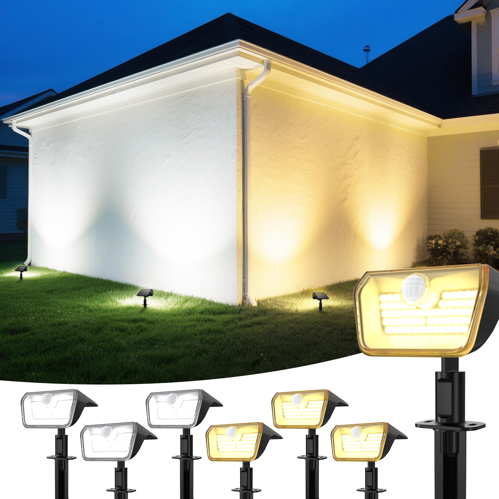 Linkind Solarlampen für Außen mit Bewegungsmelder Warmweiß & Kaltweiß, 60-LEDs Außenleuchte 800Lm mit Dauerlicht & Lade-anzeige, S-Klasse Akku Solarstrahler IP67 Bewegungslicht 8M/120°, 6 Stück