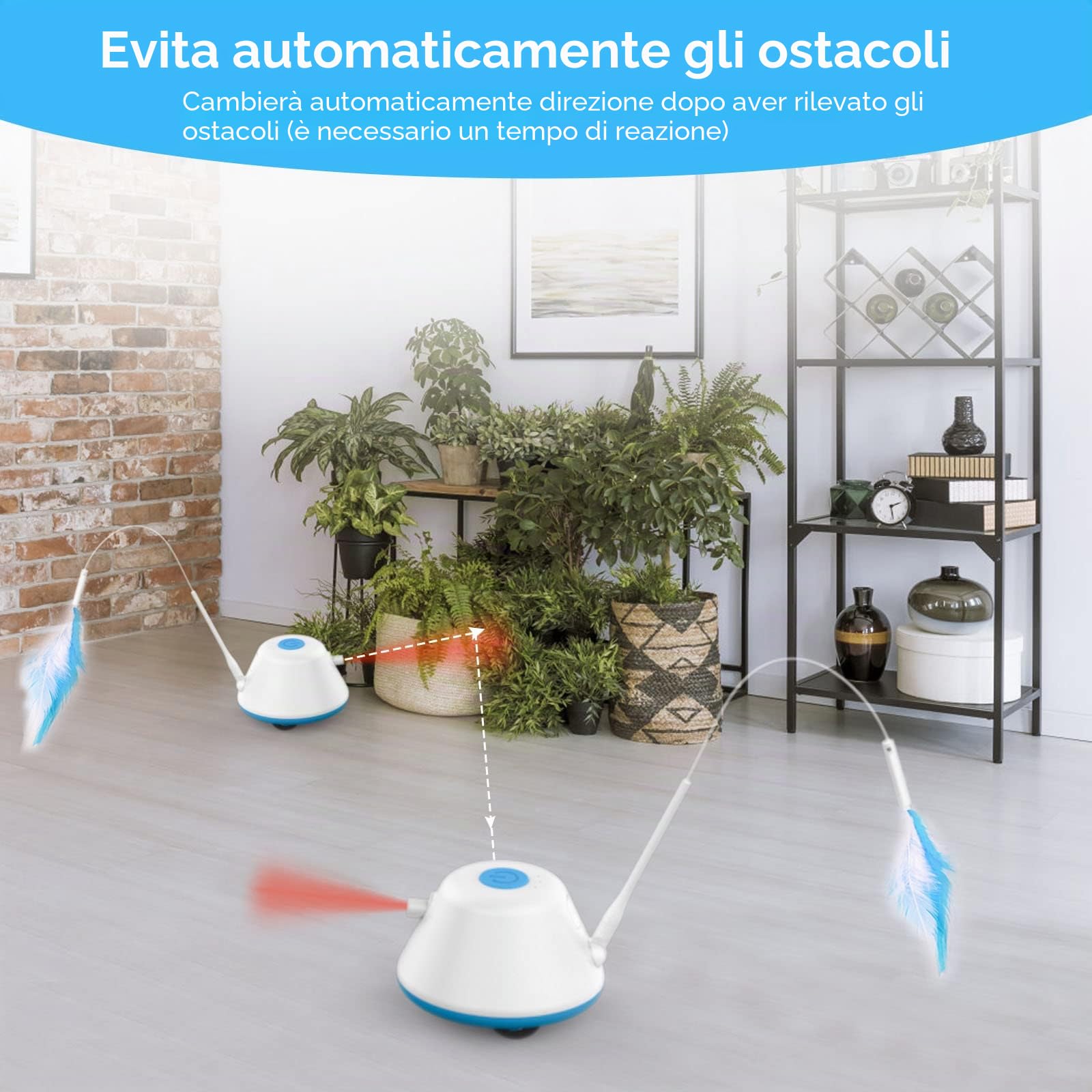Giochi per Gatti Interattivi con Piume in Casa - Giocattolo Elettronico Automatico in Movimento a LED, 3 Modalità per Gatti Adulti (Blu)