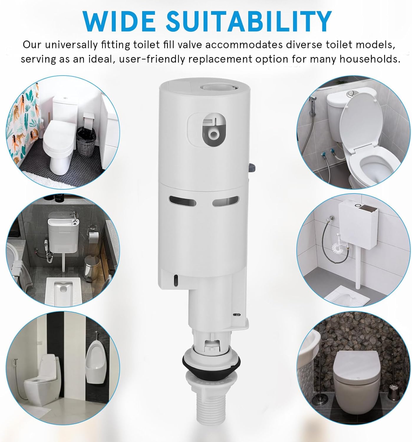 jojofuny Toilet Fill Valve Replacement Universal Toilet Inlet Valve Low Noise Quick Refill Side Entry Fill with Removable Filter Tank Accessory for Bathroom Tank Parts