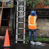 Vista 9 de Escaleras telescópicas, escalera de extensión de aluminio plegable multiusos EN131, escalera plegable compacta con cubierta de pie antideslizante