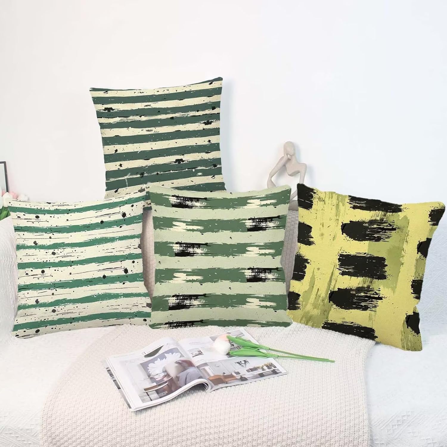 クッションカバー レトロ クッションカバー 75X75cm 4枚組, 柔 Cushion Cover ストライプ Cushion C