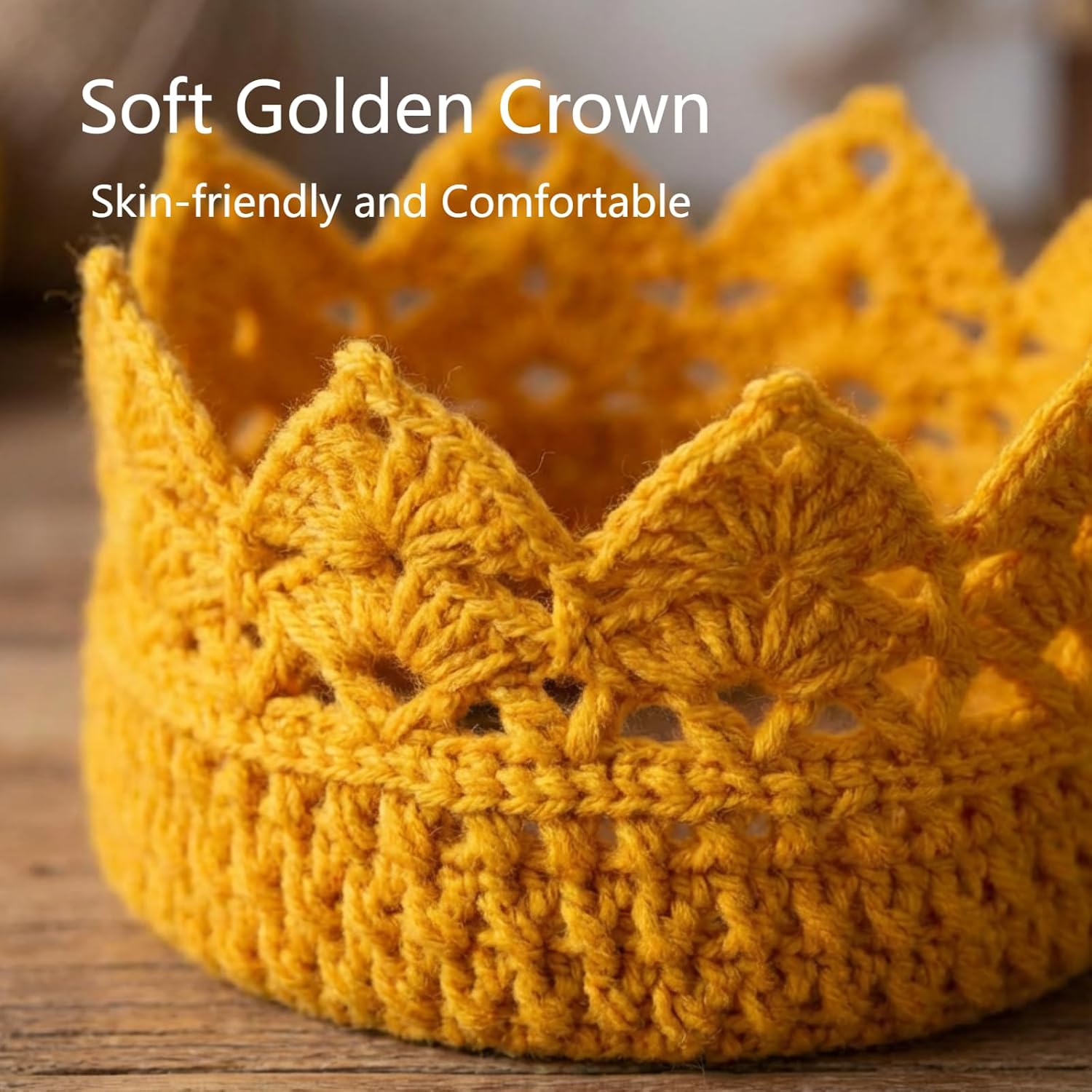 Syhood Handmade Crochet Crown Headband Golden Knit Birthday Crown Crochet Beanie Cap Birthday Gift for Party - Image 2